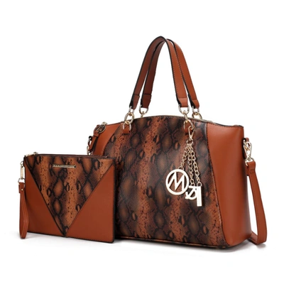 Mkf Collection By Mia K Addison Snake Embossed Vegan Leather Women's Tote Bag With Matching Wristlet- 2 Pieces In Brown
