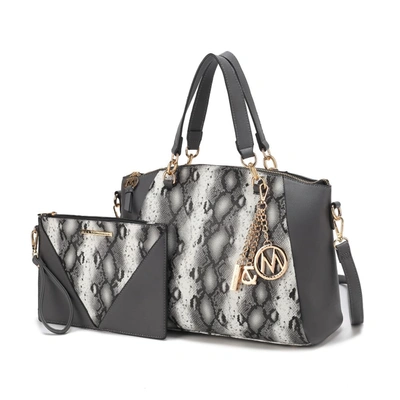 Mkf Collection By Mia K Addison Snake Embossed Vegan Leather Women's Tote Bag With Matching Wristlet- 2 Pieces In Grey