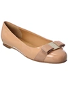Ferragamo Varina Bow-detailed Patent-leather Ballet Flats In Beige