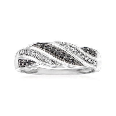 Ross-simons Black And White Diamond Twist Ring In Sterling Silver