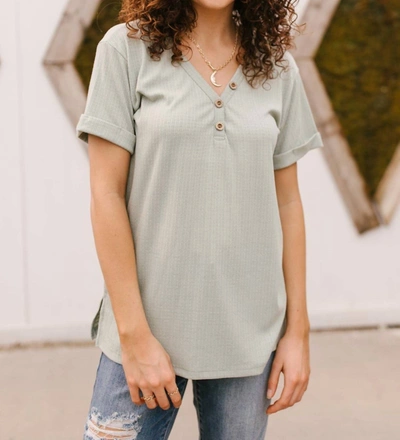 First Love Buttons And Henley Top In Sea Salt In Green