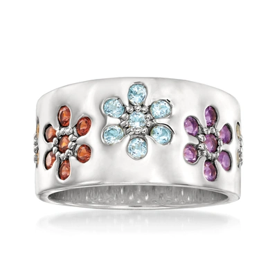 Ross-simons Multi-gem Flower Ring In Sterling Silver