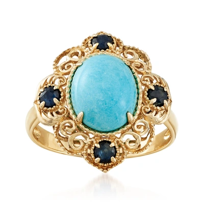 Ross-simons Turquoise And Sapphire Ring In 14kt Yellow Gold In Blue