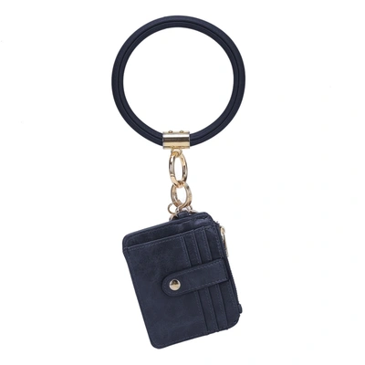 Mkf Collection By Mia K Jordyn Vegan Leather Bracelet Keychain With A Credit Card Holder In Blue