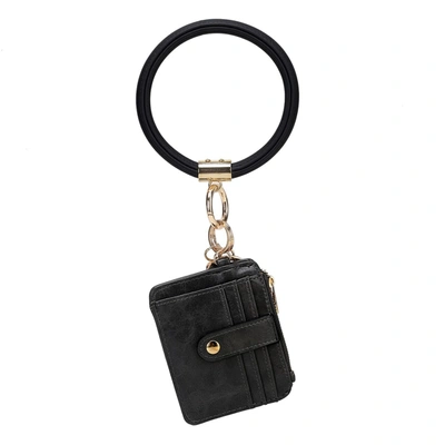 Mkf Collection By Mia K Jordyn Vegan Leather Bracelet Keychain With A Credit Card Holder In Black