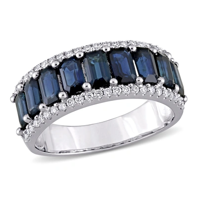 Mimi & Max 3 1/7 Ct Tgw Sapphire And 1/3 Ct Tw Diamond Semi Eternity Ring In 14k White Gold In Silver