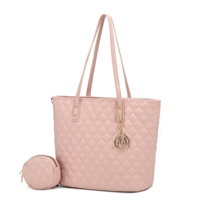 Mkf Collection By Mia K Tansy Quilted Vegan Leather Women's Tote Bag With Pouch- 2 Pieces In Pink
