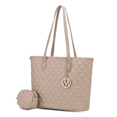 Mkf Collection By Mia K Tansy Quilted Vegan Leather Women's Tote Bag With Pouch- 2 Pieces In Beige