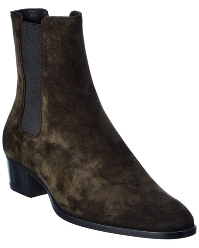 Saint Laurent Wyatt 40 Suede Chelsea Boot In Brown