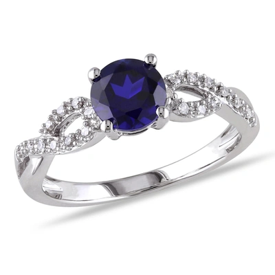 Mimi & Max 1/10 Ct Tw Diamond And Created Blue Sapphire Engagement Ring In 10k White Gold In Black