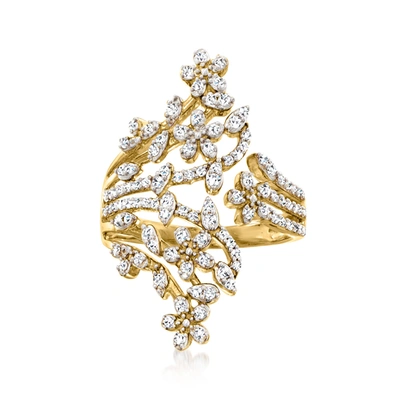Ross-simons Diamond Flower Bypass Ring In 18kt Gold Over Sterling In Silver