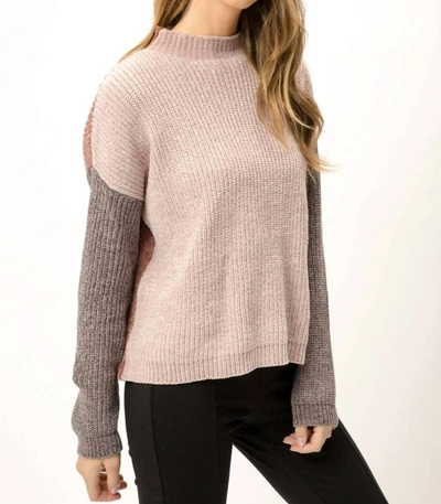 Mystree Mock Neck Colorblock Sweater In Rose Grey Mix In Beige