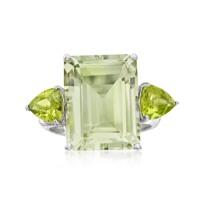 Ross-simons Emerald-cut Prasiolite And Peridot Ring In Sterling Silver In Green