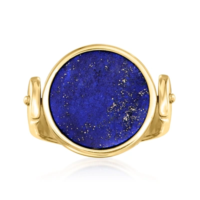 Ross-simons Italian Black Onyx And Lapis Flip Ring In 18kt Gold Over Sterling In Blue