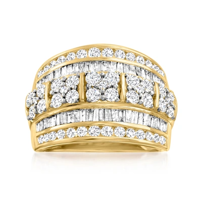 ROSS-SIMONS ROUND AND BAGUETTE DIAMOND MULTI-ROW RING IN 14KT YELLOW GOLD