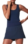 SPANX THE GET MOVING SKORT, 14" IN MIDNIGHT NAVY