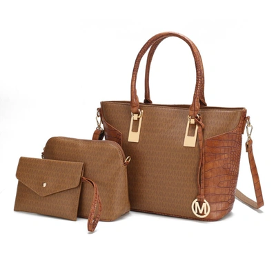 Mkf Collection By Mia K Shonda 3pc Tote With Cosmetic Pouch & Wristlet In Brown