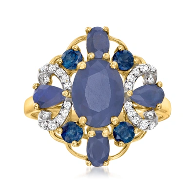 Ross-simons Sapphire Ring With Diamond Accents In 14kt Yellow Gold In Blue