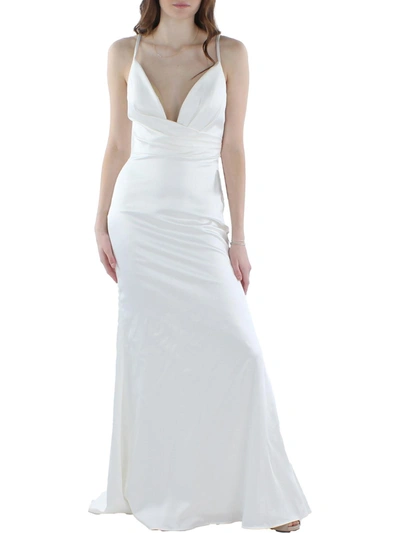 Mac Duggal Womens Pleated Sleeveless Evening Dress In White