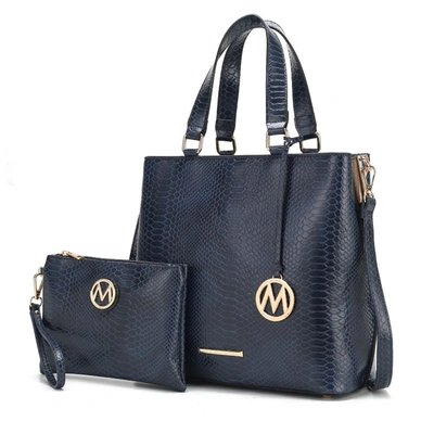 Mkf Collection By Mia K Beryl Snake-embossed Vegan Leather Women's Tote Bag With Wristlet In Blue
