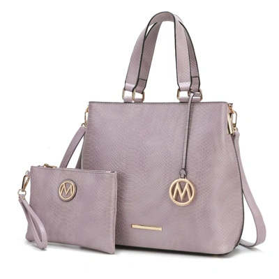Mkf Collection By Mia K Beryl Snake-embossed Vegan Leather Women's Tote Bag With Wristlet In Purple