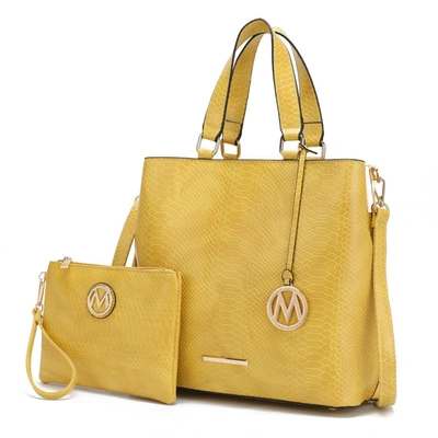 Mkf Collection By Mia K Beryl Snake-embossed Vegan Leather Women's Tote Bag With Wristlet In Yellow
