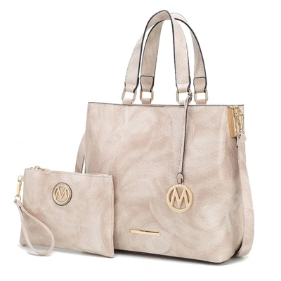Mkf Collection By Mia K Beryl Snake-embossed Vegan Leather Women's Tote Bag With Wristlet In Beige