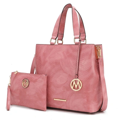 Mkf Collection By Mia K Beryl Snake-embossed Vegan Leather Women's Tote Bag With Wristlet In Pink