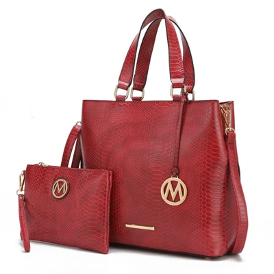 Mkf Collection By Mia K Beryl Snake-embossed Vegan Leather Women's Tote Bag With Wristlet In Red