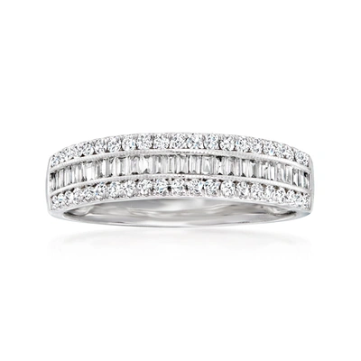 Ross-simons Baguette And Round Diamond Ring In 14kt White Gold In Silver