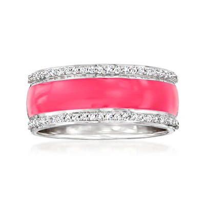 Ross-simons Diamond And Pink Enamel Ring In Sterling Silver In Red