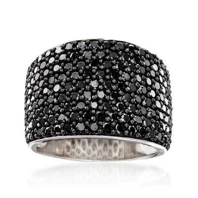 Ross-simons Pave Black Spinel Wide Ring In Sterling Silver