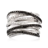 Ross-simons Black And White Diamond Highway Ring In Sterling Silver
