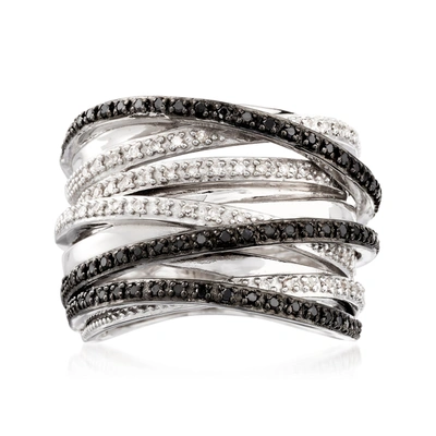 Ross-simons Black And White Diamond Highway Ring In Sterling Silver