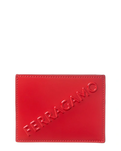 Ferragamo Logo Leather Card Holder In Red