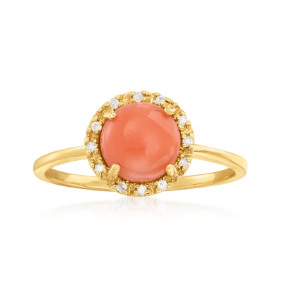 Ross-simons Coral Ring With Diamond Accents In 14kt Yellow Gold In Orange