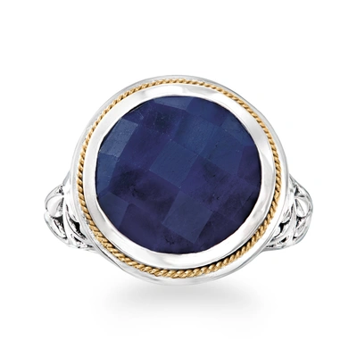 Ross-simons Sapphire Bali-style Ring In Sterling Silver And 18kt Yellow Gold In Blue