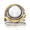 Ross-simons 11.5-12mm Cultured Pearl Openwork Ring In Sterling Silver And 14kt Yellow Gold In Silver