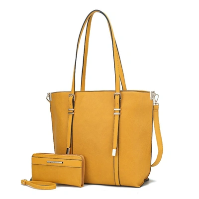 Mkf Collection By Mia K Emery Vegan Leather Women's Tote Bag With Wallet - 2 Pieces In Yellow