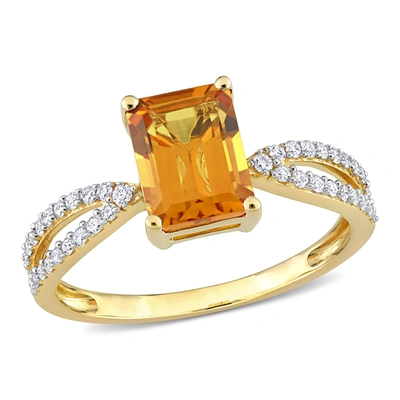 Mimi & Max 1 1/2 Ct Tgw Octagon Madeira Citrine And 1/5 Ct Tw Diamond Ring In 14k Yellow Gold In Orange