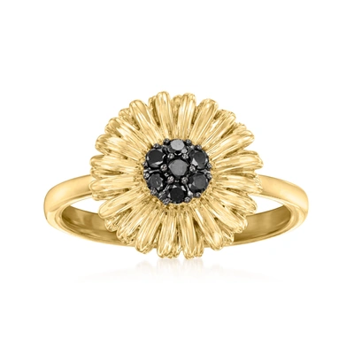 Ross-simons Black Diamond Sunflower Ring In 18kt Gold Over Sterling