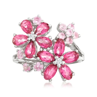 Ross-simons Multi-gemstone Flower Ring With Diamond Accents In Sterling Silver In Pink