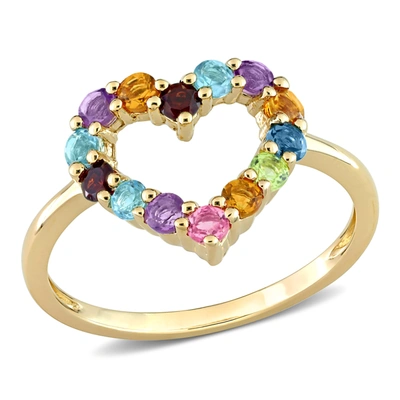 Mimi & Max 3/4 Ct Tgw Multi-color Gemstones Open Heart Ring In 10k Yellow Gold In Blue