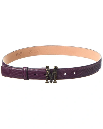 Moschino Logo Leather Belt In Purple