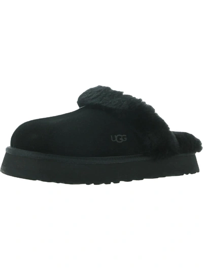 Ugg Disquette Black Suede Flatform Slippers In Nero