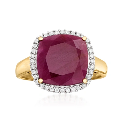 Ross-simons Ruby And . Diamond Ring In 14kt Yellow Gold In Red