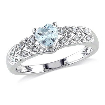 Mimi & Max 1/3ct Tgw Aquamarine And Diamond Accent Vintage Heart Ring In Sterling Silver In Blue