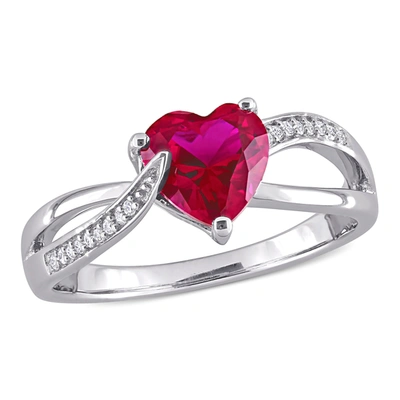 Mimi & Max 1 5/8ct Tgw Created Ruby And Diamond Heart Crossover Ring In Sterling Silver In Red
