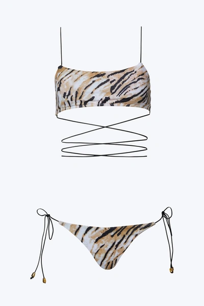 Sun Imperial Wrap-around Tiger-print Bikini Set In Multi In Grey