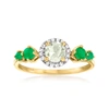 ROSS-SIMONS PRASIOLITE AND . EMERALD RING WITH DIAMOND ACCENTS IN 14KT YELLOW GOLD